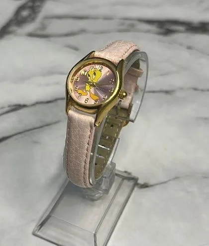 Ladies Vintage 1999 ARMITRON Tweety Bird Looney Tunes Gold Tone Watch, 2200/478 Pink