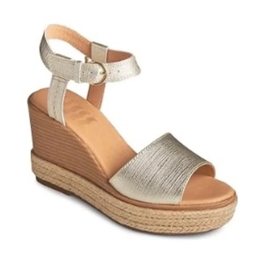 SPERRY Gold Leather Espadrille Ankle Strap Open Toe Ankle Strap Shoes, Size 7