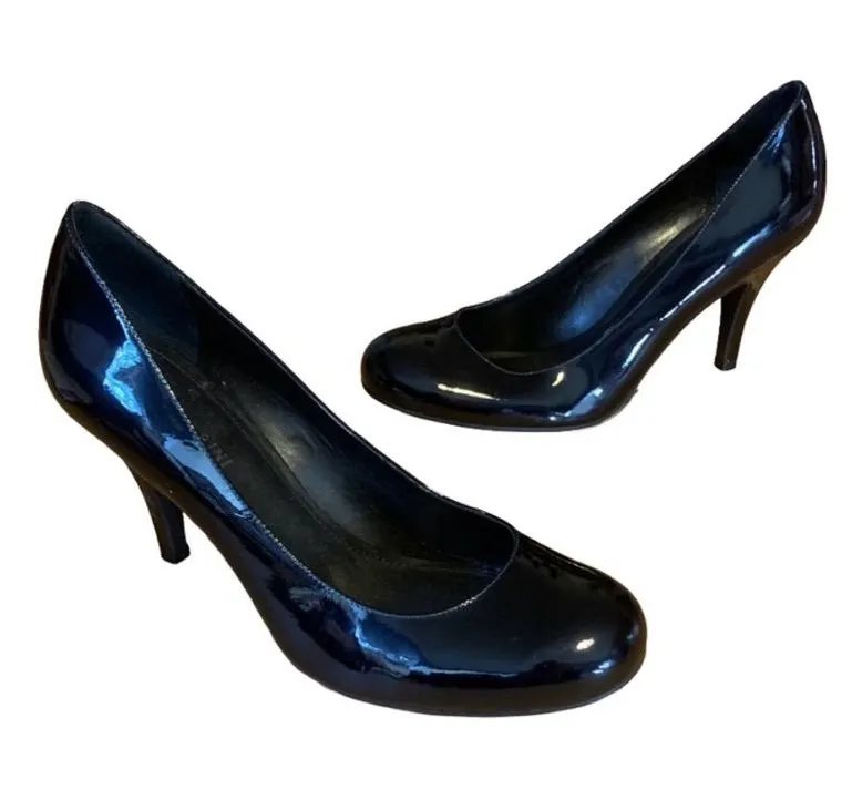 GIANNI BINI BLACK PATENT LEATHER ROUND TOE PUMP SHOES (9.5)