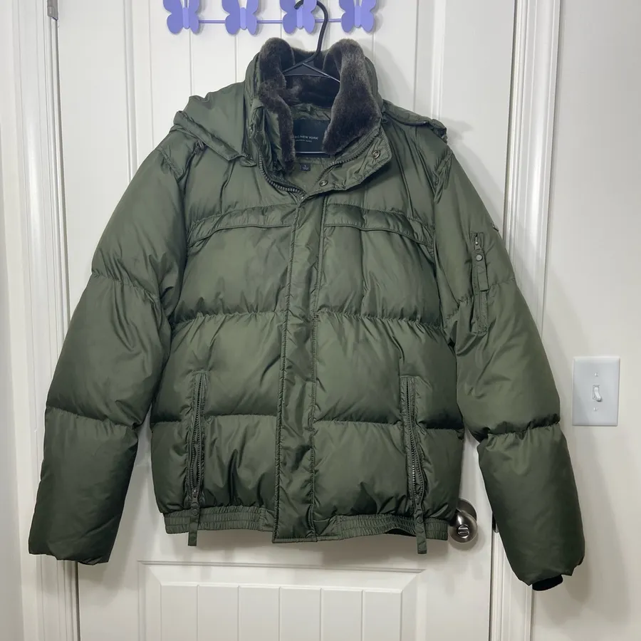 Marc New York Andrew Marc men’s dark green faux fur puffer down filled jacket L