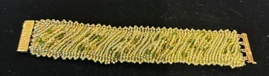 Handmade Womens 6.5" Beaded Cuff Bracelet Lime Green Multi Strand Crystal Clasp