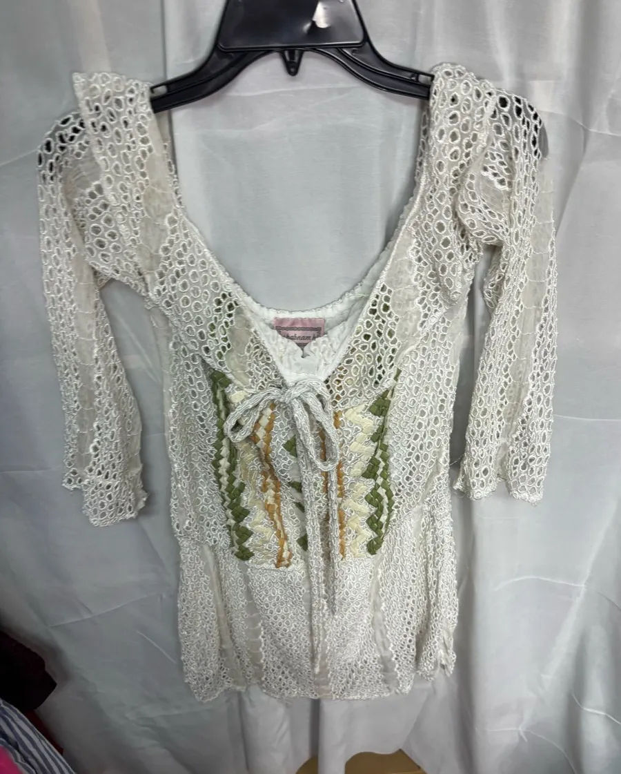 Taj by Sabrina 100% Silk Crochet Boho Tunic Cover