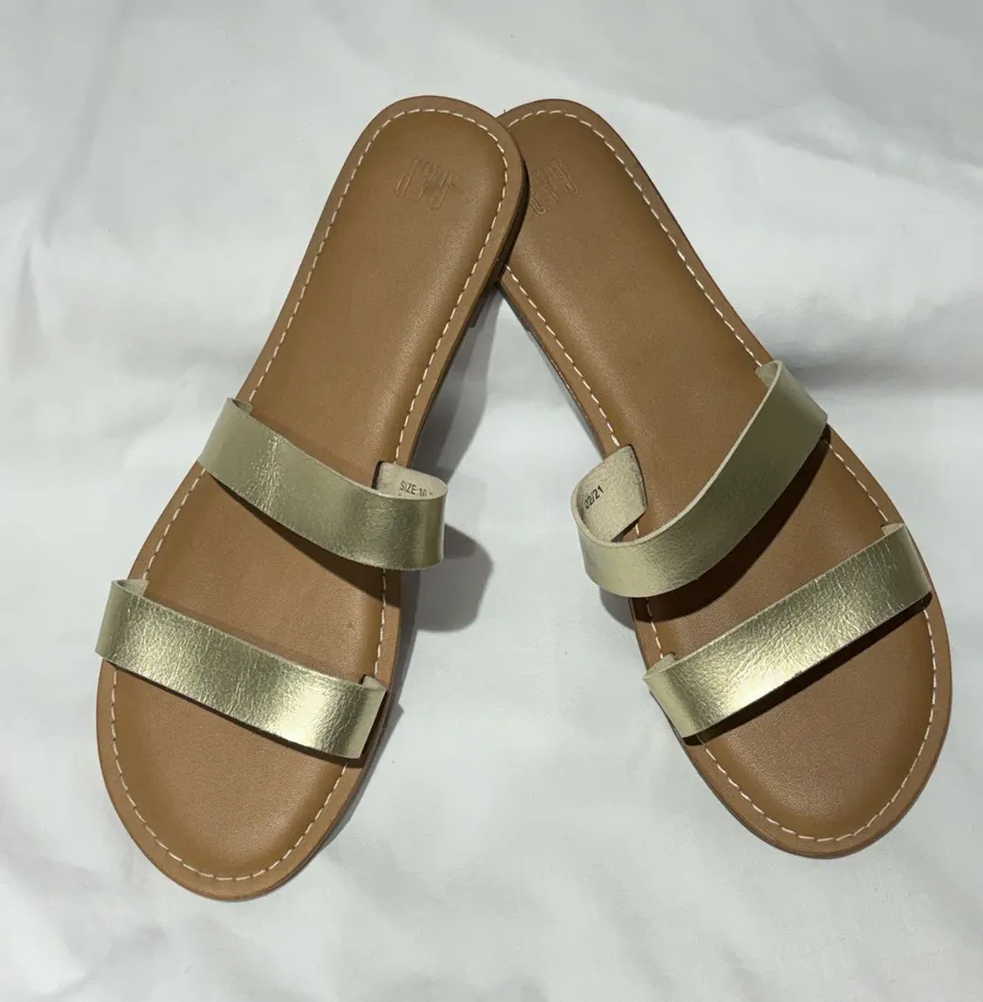 Gap Women's Pale Gold Double Strap Slides Size 10