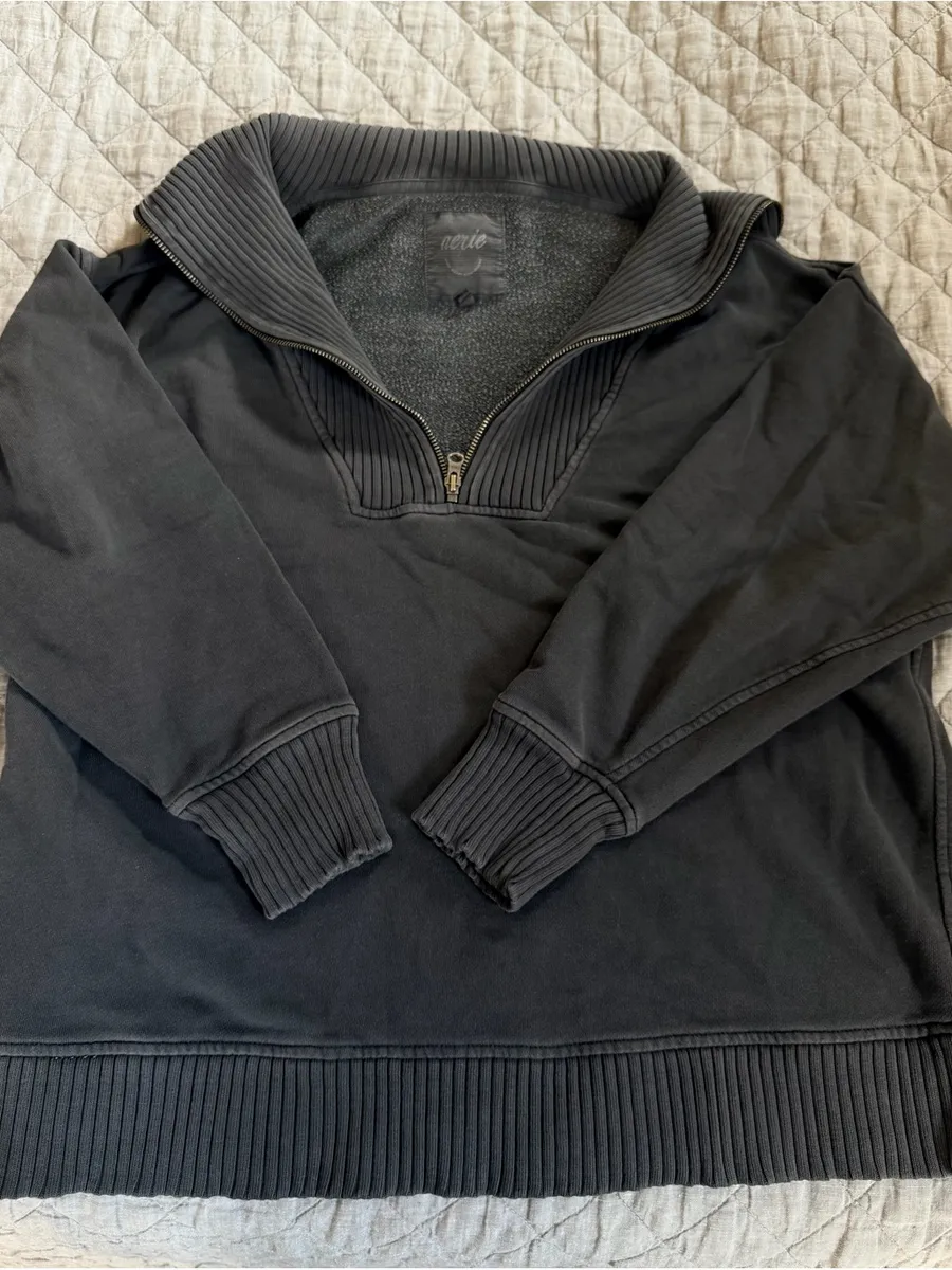 aerie charcoal Quarter-Zip Ribbed Collar Sweatshirt