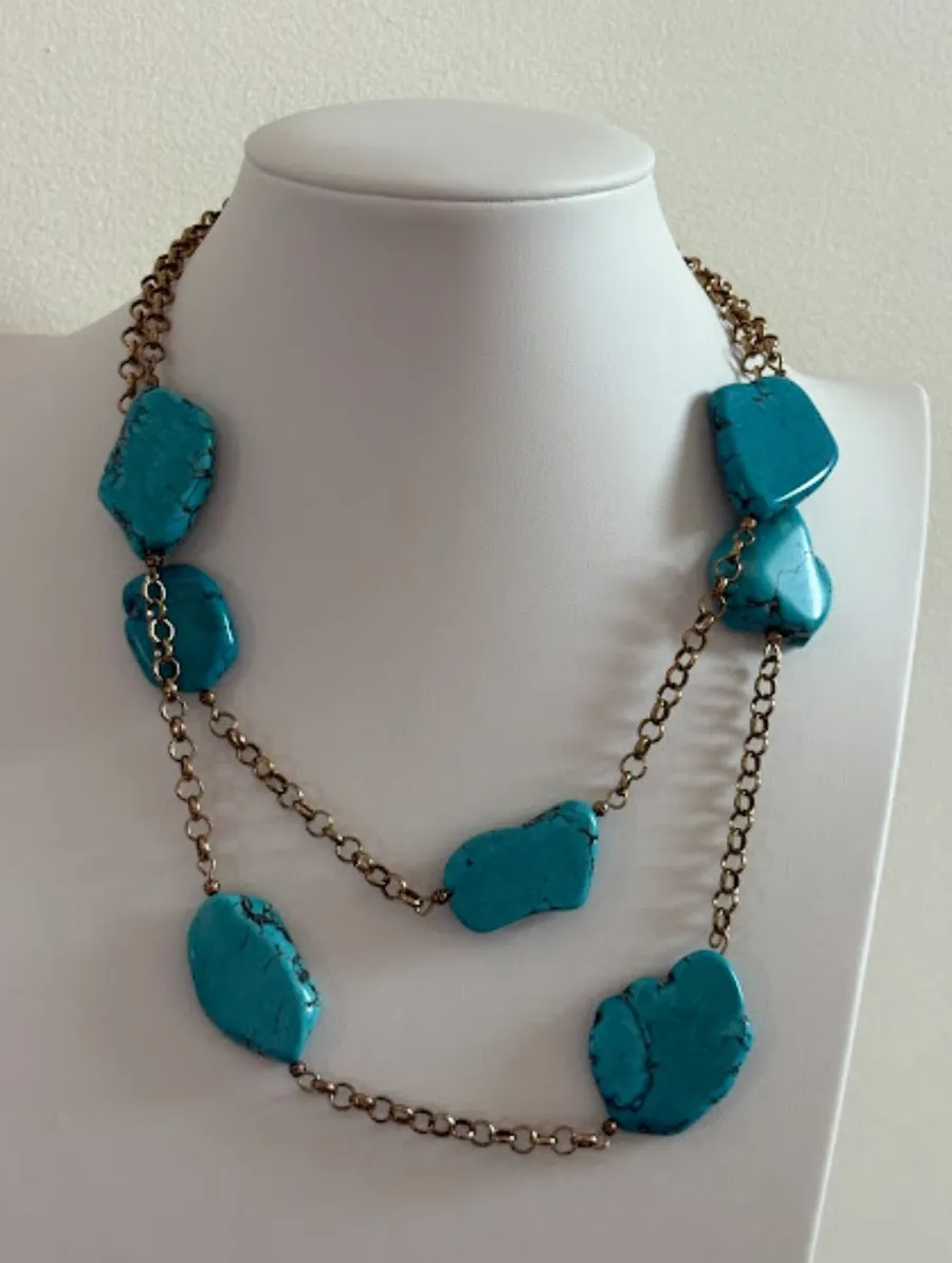 Turquoise and Gold Statement Necklace Blue