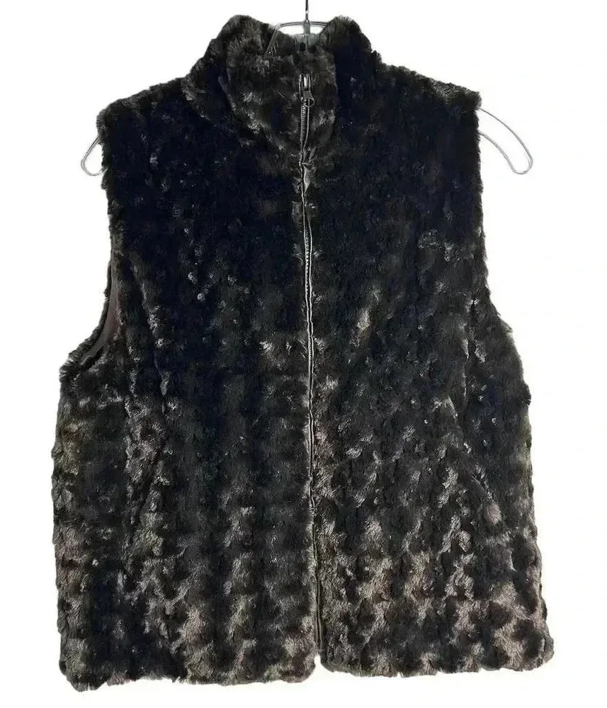 Women's Faux Fur Vest Brown M Soft Texture Full Zip Fall Winter Size M