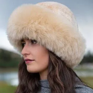 Hampui Hats 100% Fur Russian Cossack Alpaca Sheepskin beige Cream Sz M unisex Tan