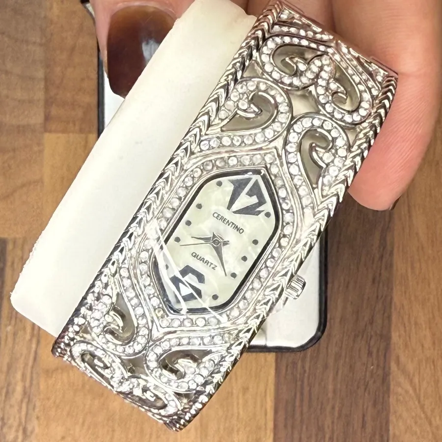 Cerentino MV1101 Silver Rhinestone Filigree Cuff Watch New in Box