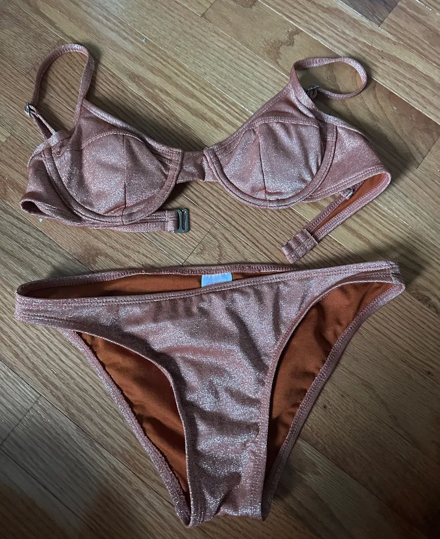 Shimmery Rose Gold Underwire Bikini Set - Women Swim