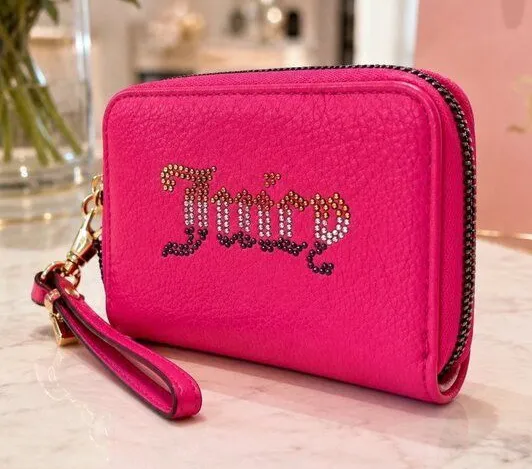 Juicy Couture Breaking the Rules Hot Pink Rhinestone Zip Wallet NWT