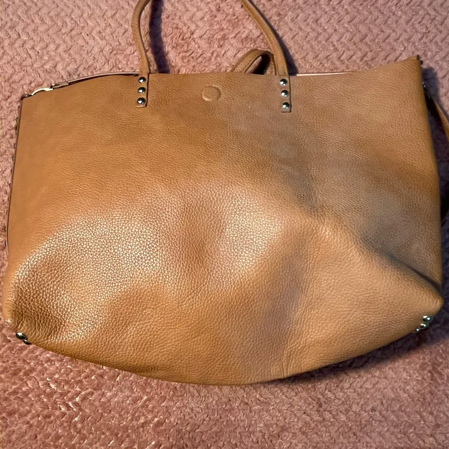 Tan and Brown Tote Bag with Structured Design Leather Purse Western Cowgirl