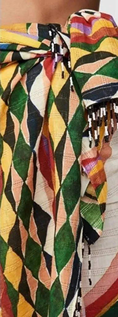 FARM Rio Vibrant Multi Banana Sarong Beaded Fringe Swim Cover Up Wrap Like New