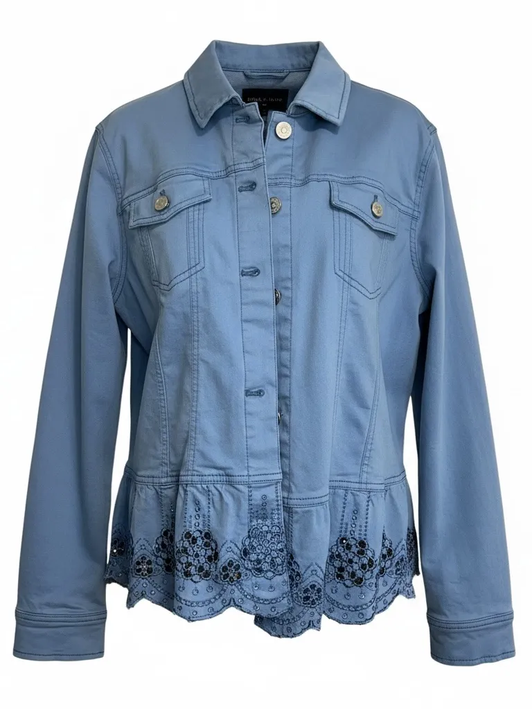 Susan Graver Light Blue Embroidered Hem Women's denim Jacket