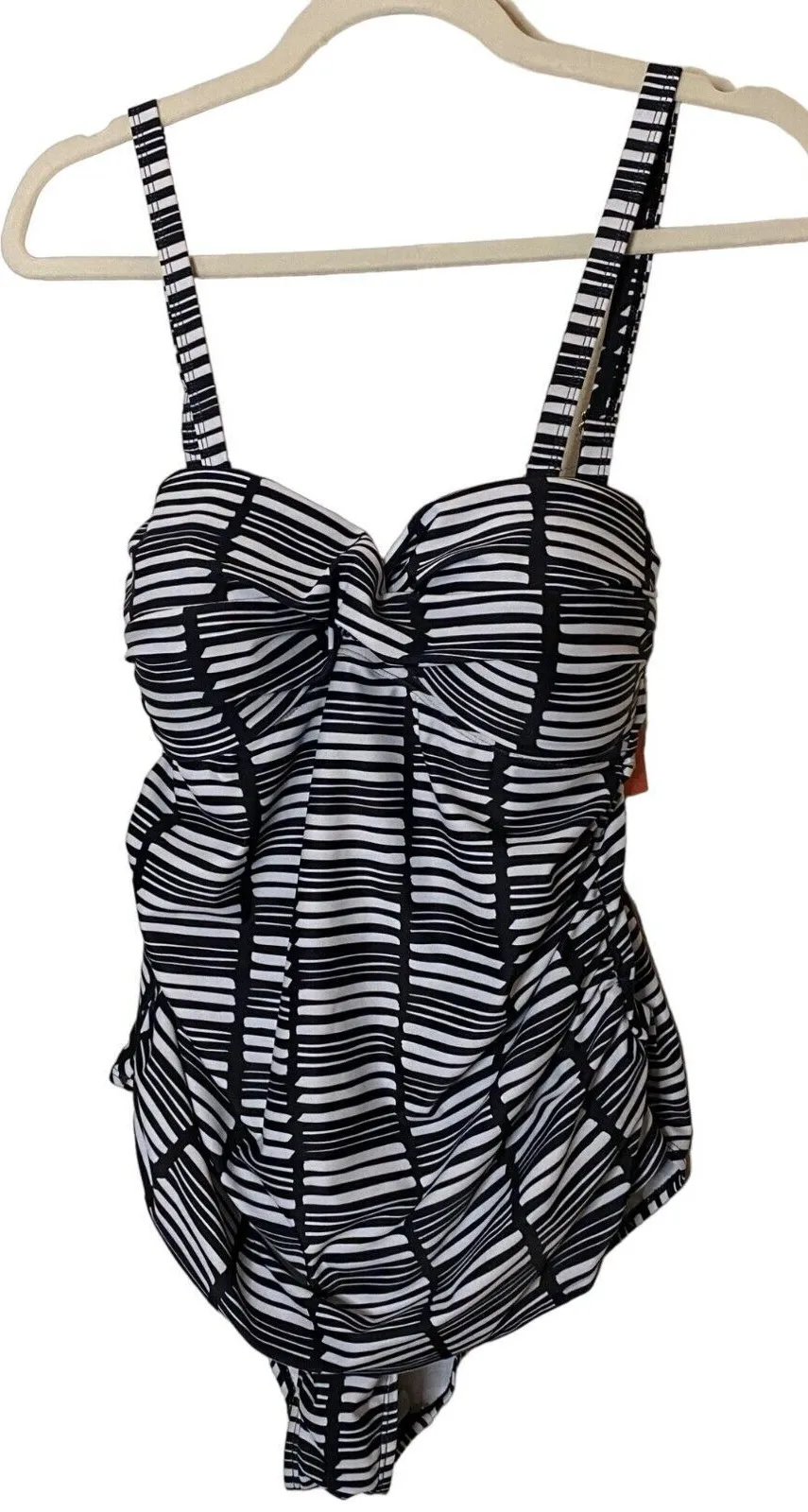 New Noon Swim ebony ivory siesta sands ruched bandeau one piece Sz 18 Blue