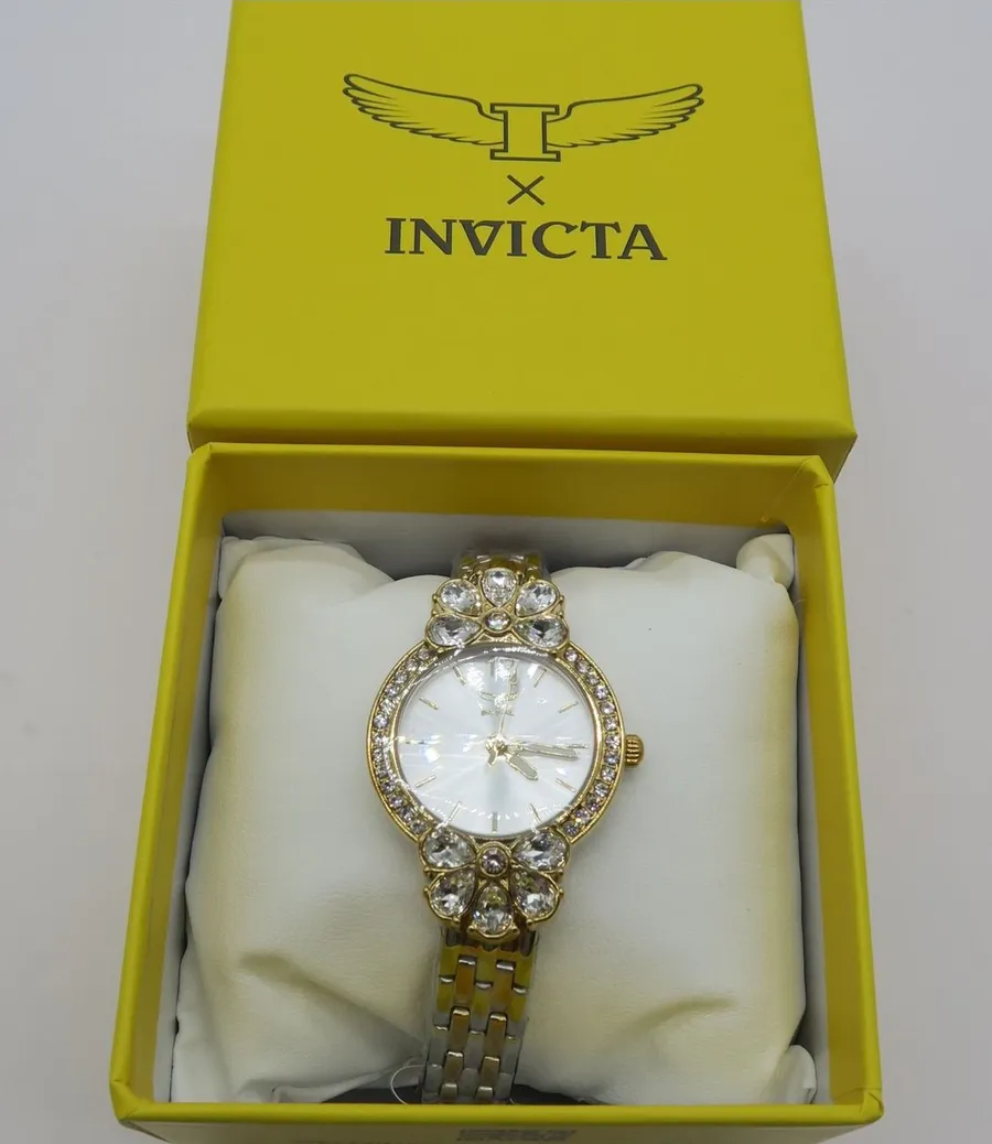 Invicta Wildflower Womens Watch Two Tone Rose Gold Silver Crystal Accented