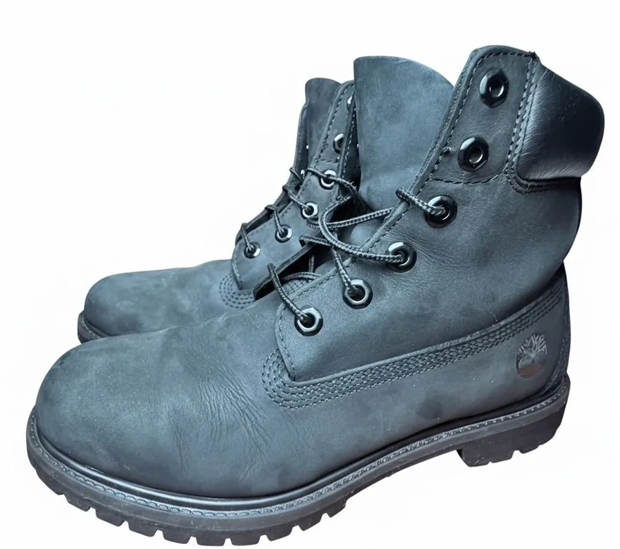 Timberland 6 Inch Premium Waterproof Boots Black Nubuck Leather Womens Lace Up