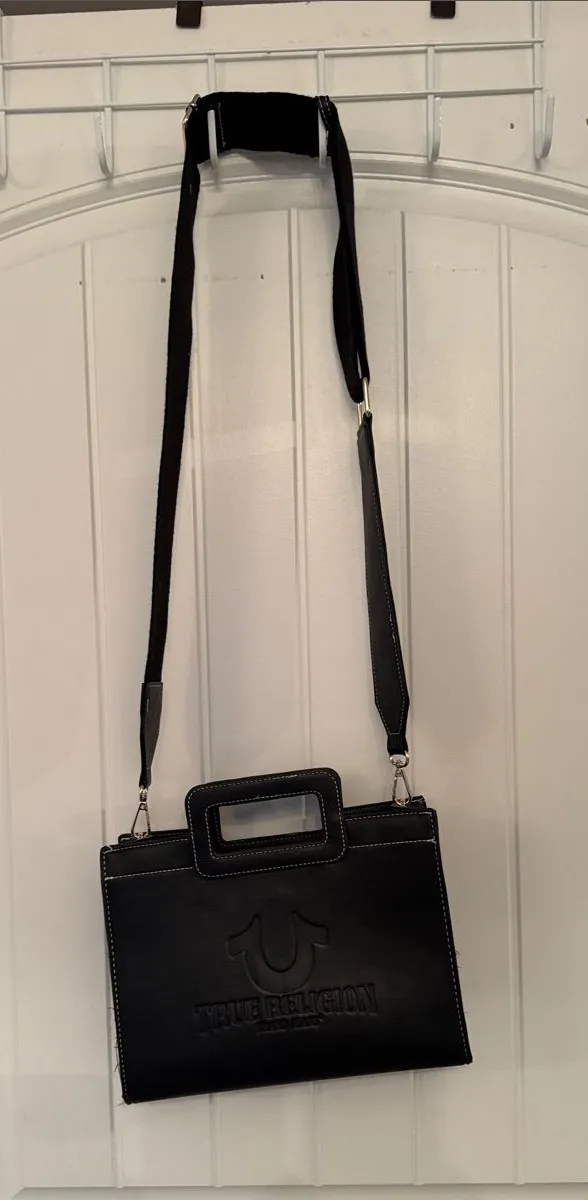 True Religion Black Leather Crossbody Bag with Top Handle