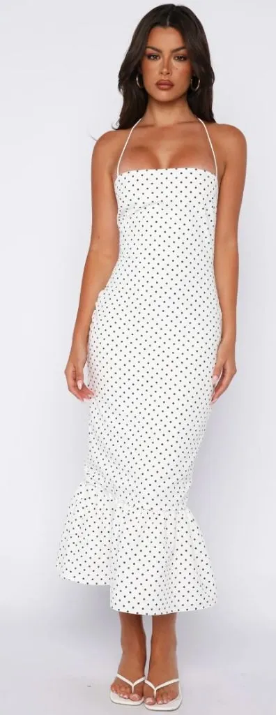 White Fox Shockwaves Midi Dress White/Black Polka Dot