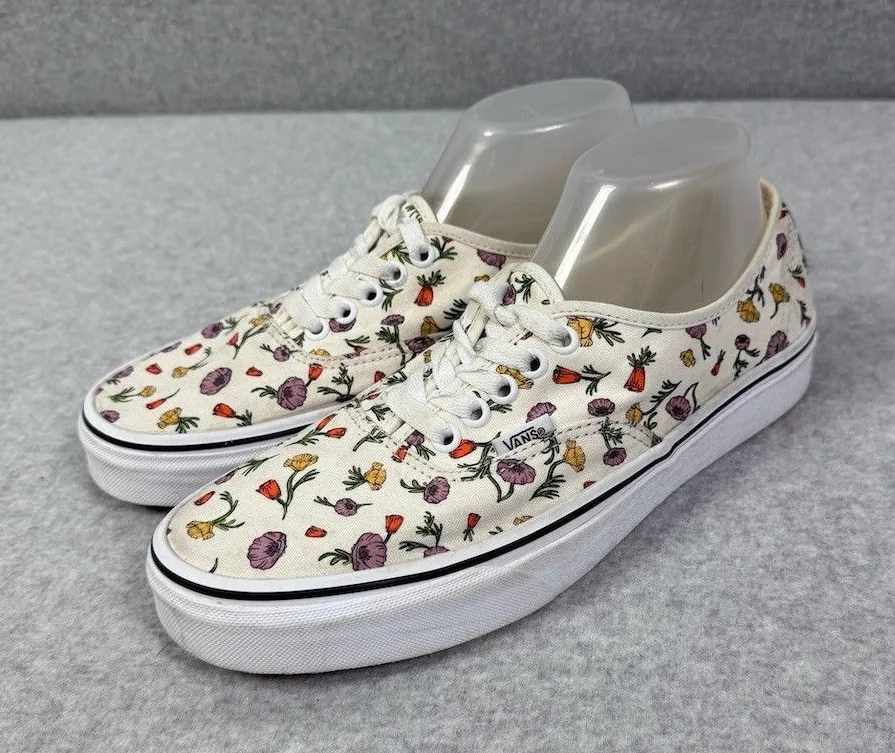 Vans Authentic Womens Size 10 Sneakers Poppy Floral Cream Lace-Up Low Top