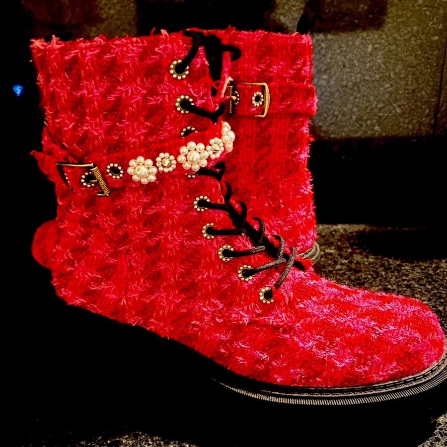 Betsey Johnson pink plaid boots