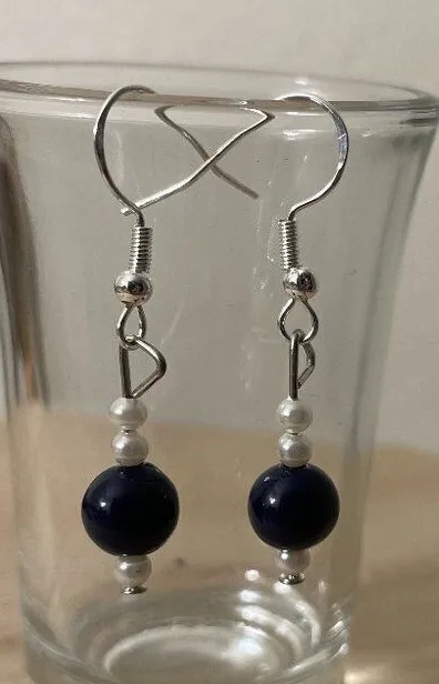 Navy Frost Beaded Earrings