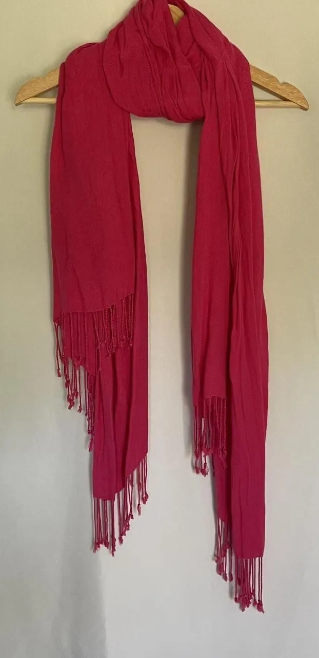 Unbranded Fringed Tassel Wrap Scarf OS Hot Pink Women Barbiecore Soft Twill