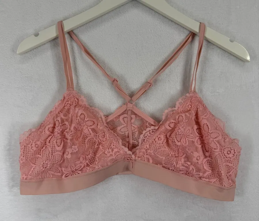 Aerie Pink Lace Bralette Crossover Straps Unlined Soft Cup Bra XL