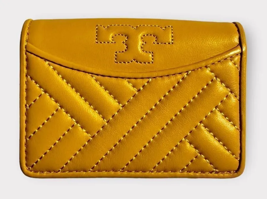 Tory Burch Alexa Leather Bifold Mini Wallet Yellow Daisy