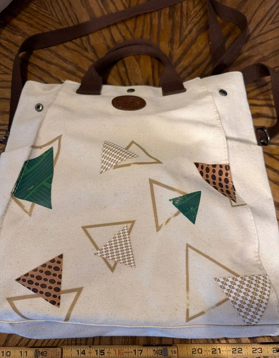 Starbucks Geometric Triangle Canvas Tote Bag Crossbody Cream Brown Siren Logo