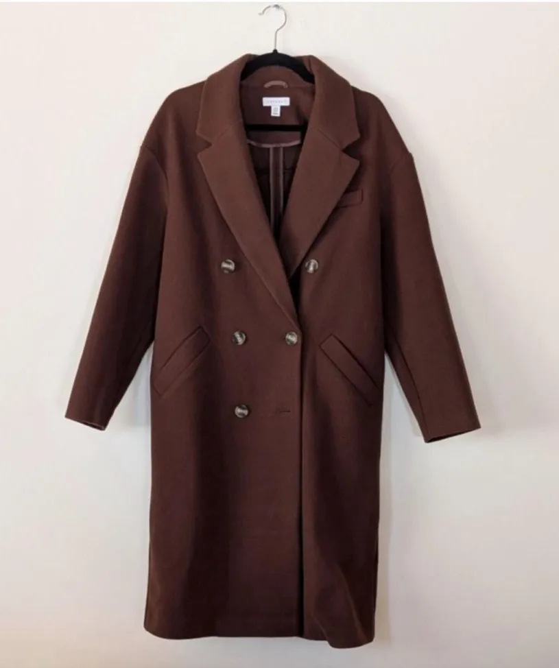 Topshop Brown Pea Coat Double Breasted Size 2