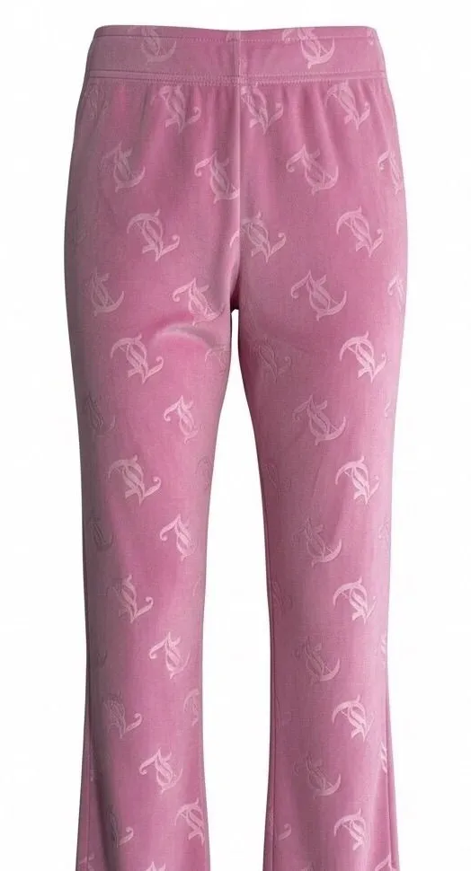 Y2K bling Juicy Couture Pink Velour Monogram Rhinestone Sleepwear Pants Small