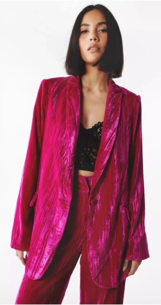 Nasty Gal Fuchsia Crushed Velvet Oversized Blazer - Pink
