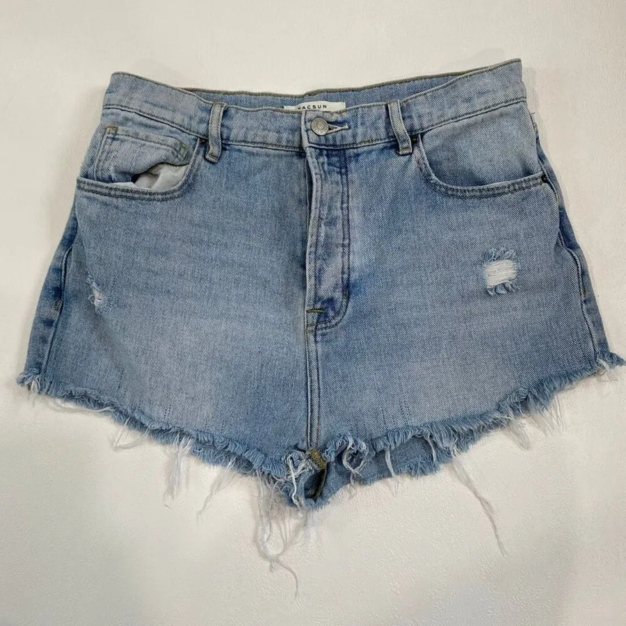 PacSun High Rise Distressed Denim Shorts Light Wash Size 29