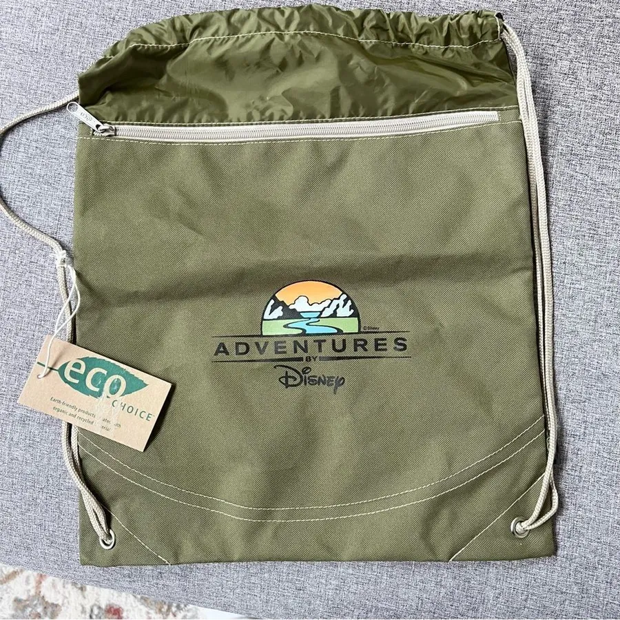 NWT Adventures by Disney Drawstring Tote Bag Olive Green Eco Choice by Gemline