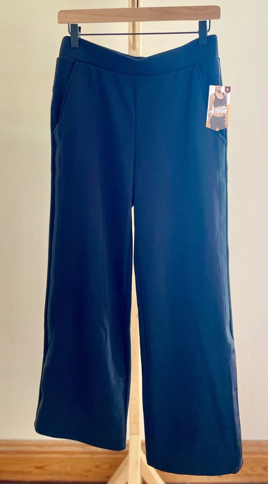 Avia Womens Black Wide Leg Fleece Pants Satin Side Stripe High Rise Small NWT