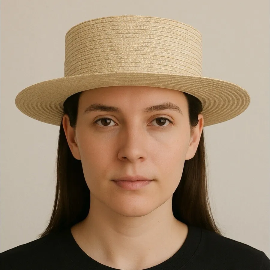 ARDEO Studios Italy Straw Metallic Boater Hat Medium Wide Brim Paper Silk Lined