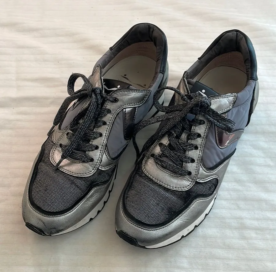 Voile Blanche leather nylon textile sneakers black silver Size 37 US 7