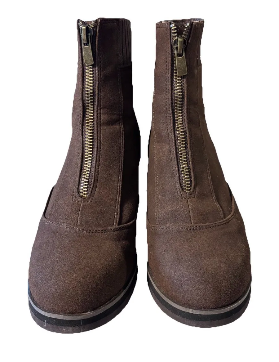Yellow Box Corado Wedge Brown Ankle Booties with zipper closure in front 7.5