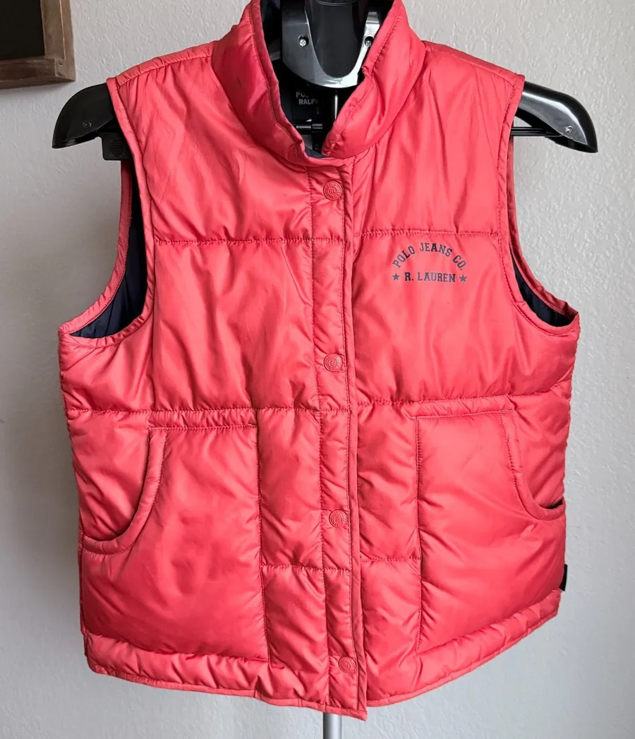 Vintage Polo Ralph Lauren Orange Quilted Puffer Ski Vest Winter Size M