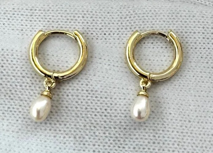 Elegant White Pearl Dangle Drop Earrings for Women Gold