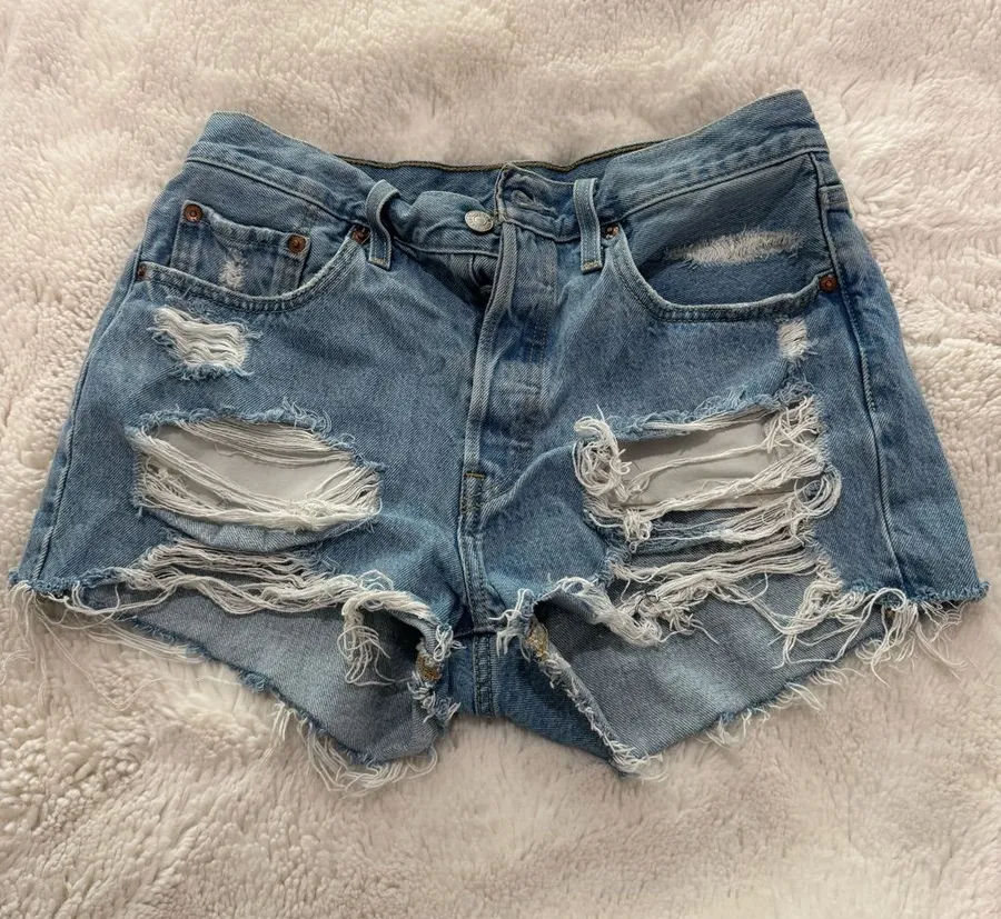 Levi's Light Blue Ripped Denim Shorts