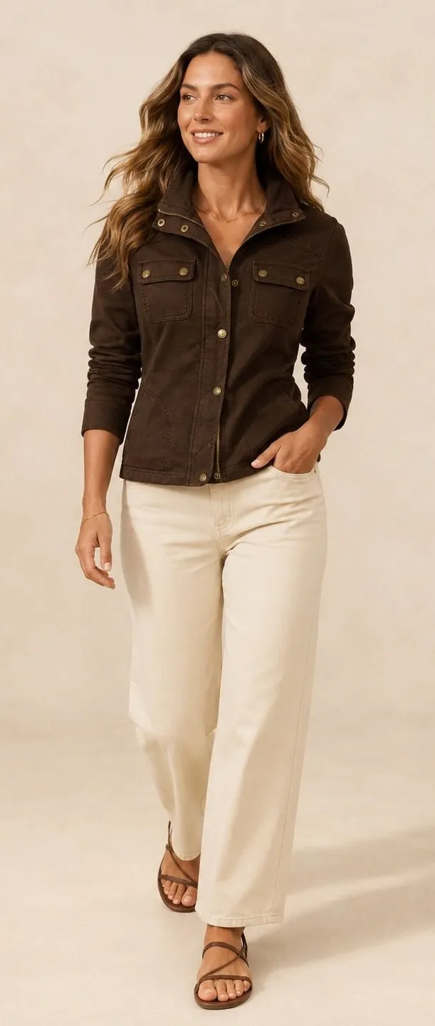 Lauren Ralph Lauren Petite Brown Cotton Utility Jacket Full Zip Snap Small P/P