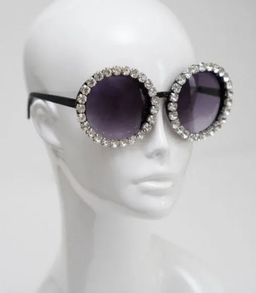 SUNGLASSES. Glam Black Rhinestone Round Sunglasses. New.
