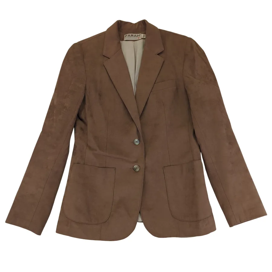 Vintage FARAH Womenswear Brown Faux Suede Blazer Jacket Size 10 Academia