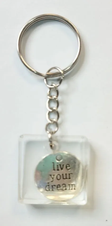 Resin Keychain Handmade Live Your Dream Silver