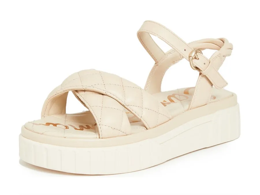 Sam Edelman Gavril Platform Sandals Quilted Straps Ankle Buckle Beige 8M