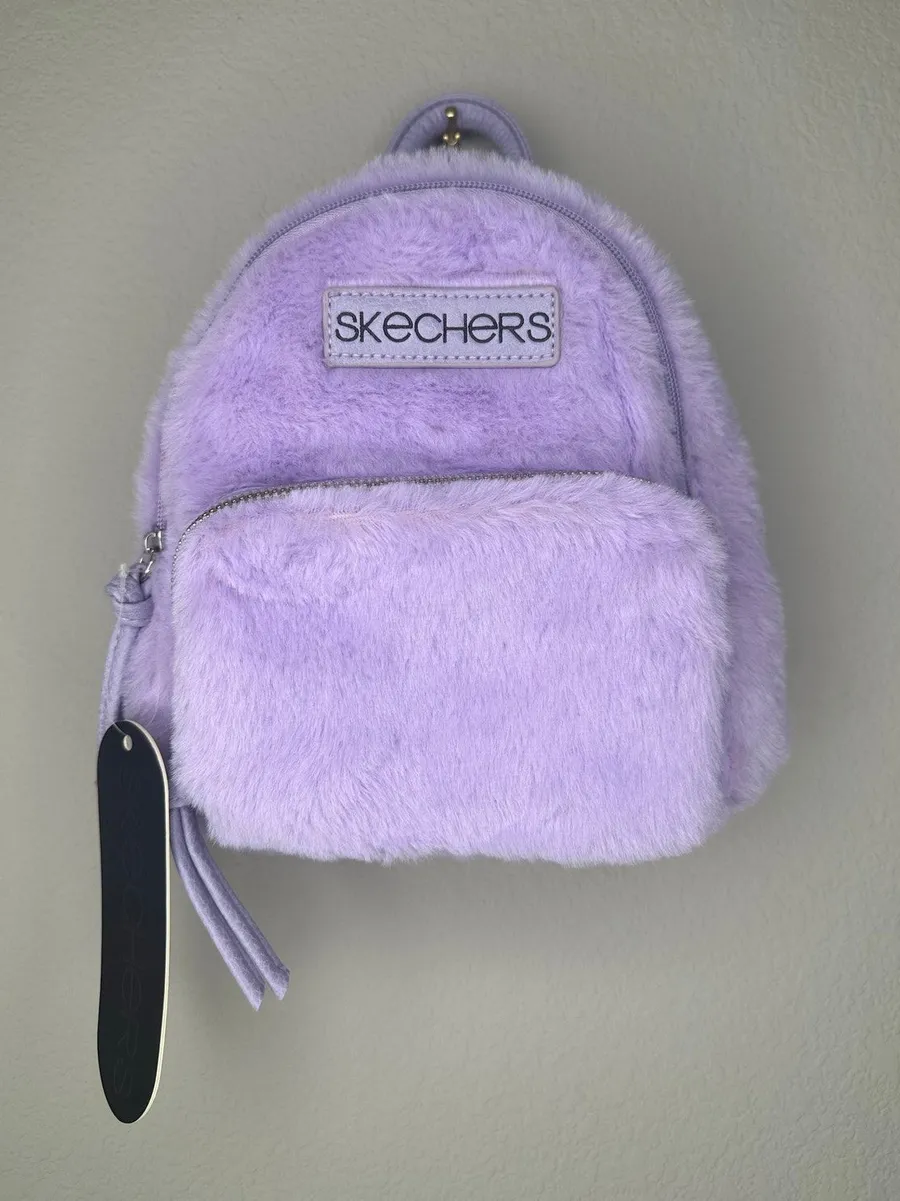 SKECHERS Vegan Faux Fur Fuzzy Purple Mini Backpack Purse Bag