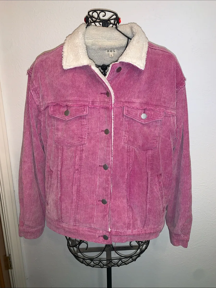 ๐๐๐BOGOHO๐๐๐POL Pink Corduroy Sherpa-Lined Jean Jacket-L