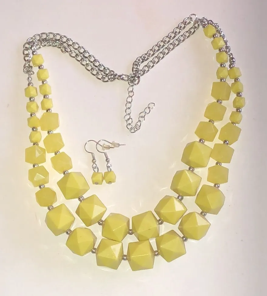 Yellow Geometric Statement Necklace and Earring Set