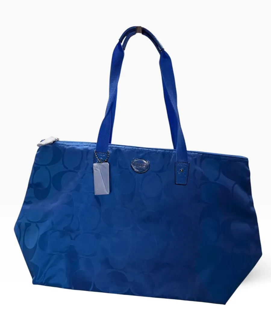 Coach F77321 Getaway Packable Weekender Tote & Pouch Silver Cool Blue NEW